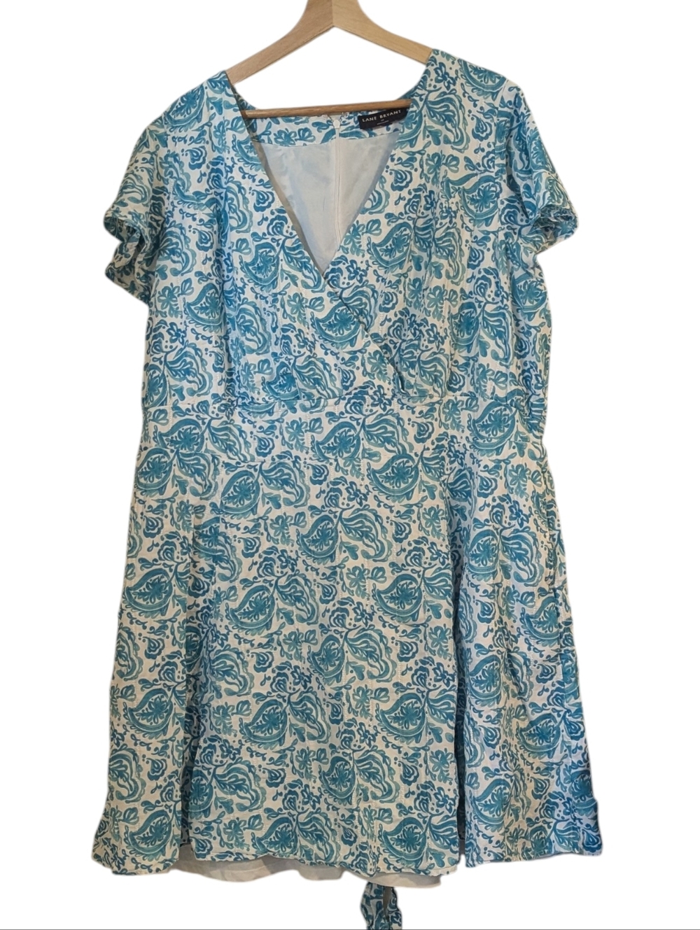Lane Bryant Blue Paisley V-Neck Mini Dress, 22